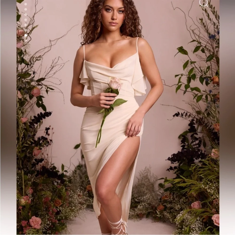 Oh Polly | Dresses | Womens New Oh Polly Romilly Cowl Neck Pleated Midi Dress  Ivory | Poshmark